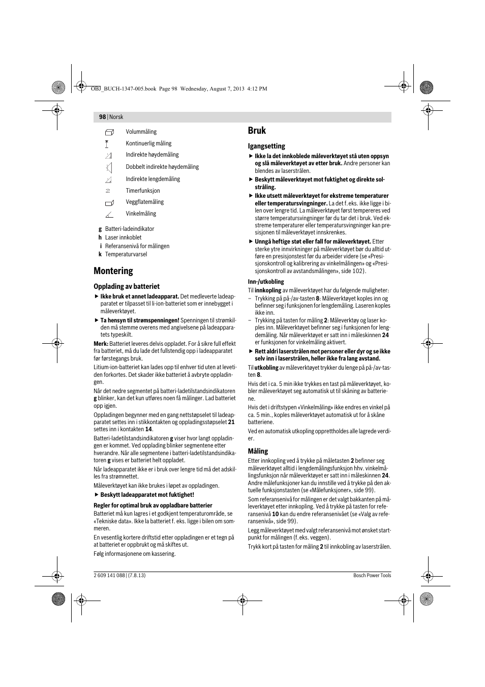 Montering, Bruk | Bosch GLM 80 + R 60 Professional User Manual | Page 98 / 309