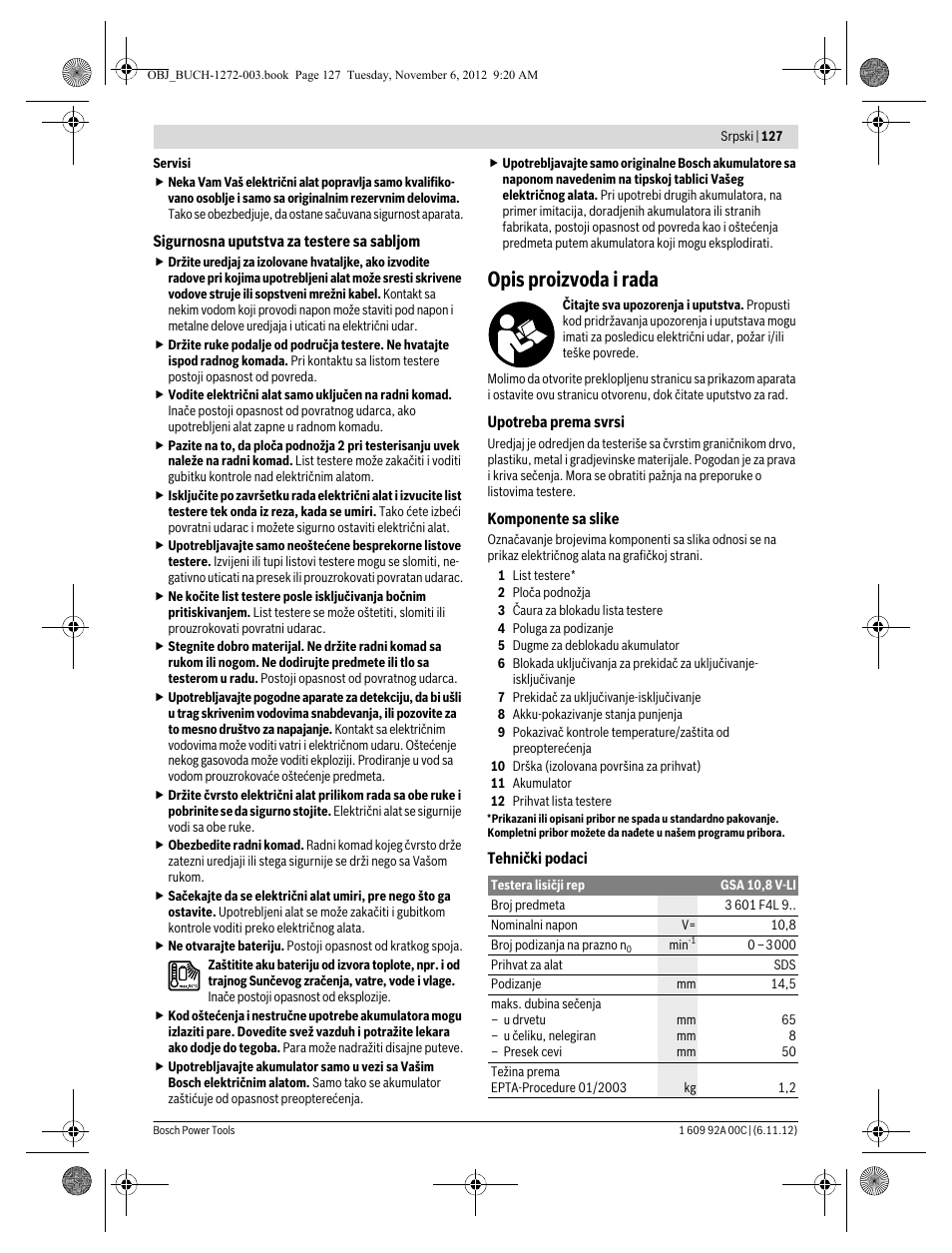 Opis proizvoda i rada | Bosch GSA 10,8 V-LI Professional User Manual | Page 127 / 172