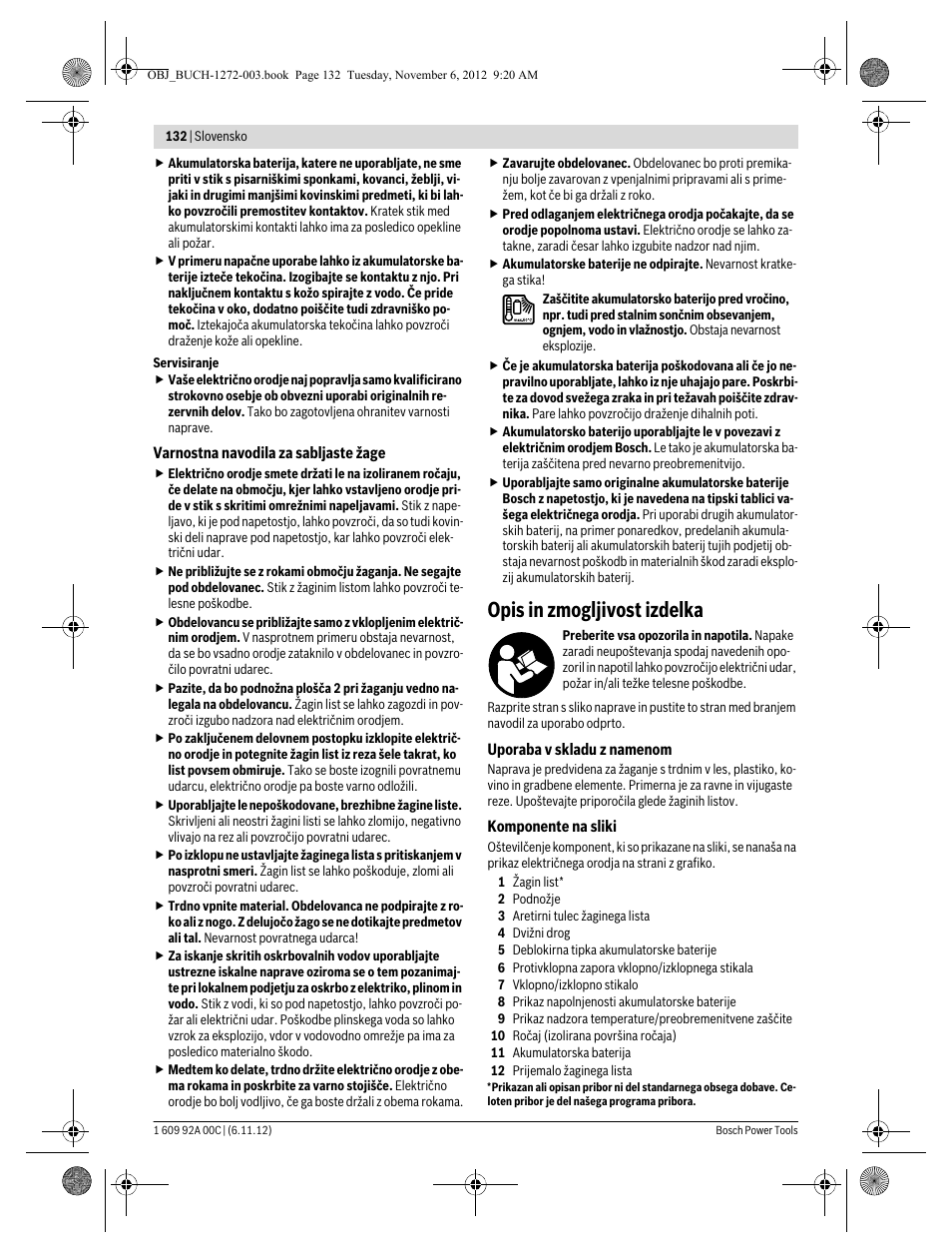 Opis in zmogljivost izdelka | Bosch GSA 10,8 V-LI Professional User Manual | Page 132 / 172