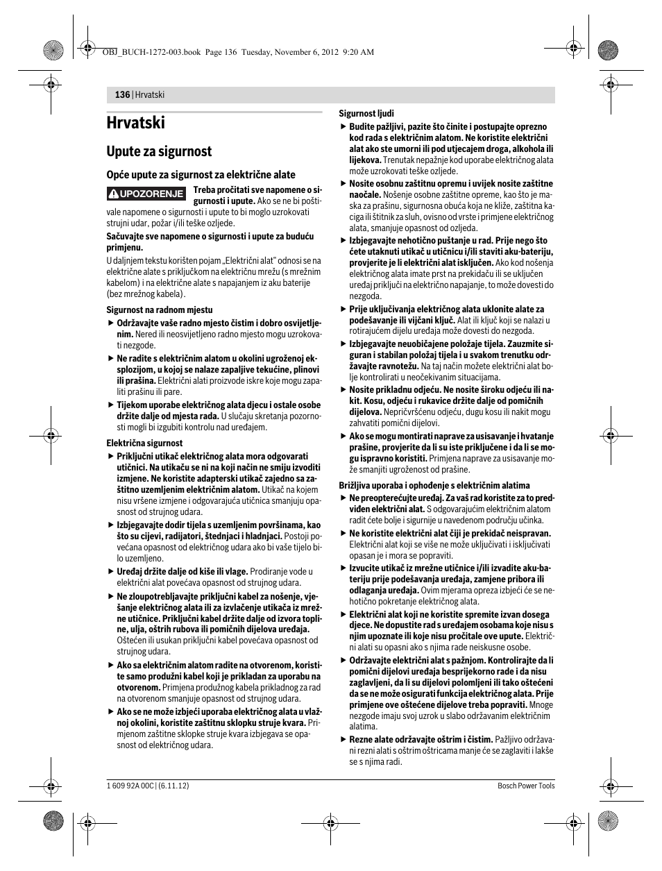 Hrvatski, Upute za sigurnost | Bosch GSA 10,8 V-LI Professional User Manual | Page 136 / 172