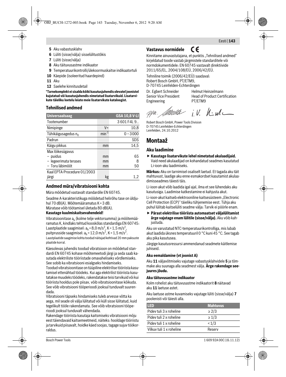 Montaaž | Bosch GSA 10,8 V-LI Professional User Manual | Page 143 / 172