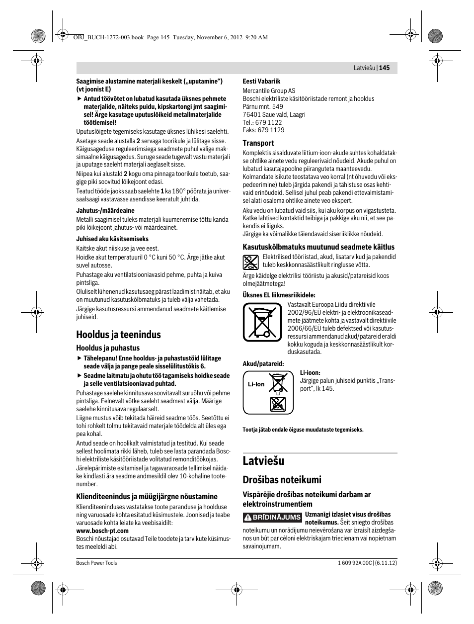 Latviešu, Hooldus ja teenindus | Bosch GSA 10,8 V-LI Professional User Manual | Page 145 / 172