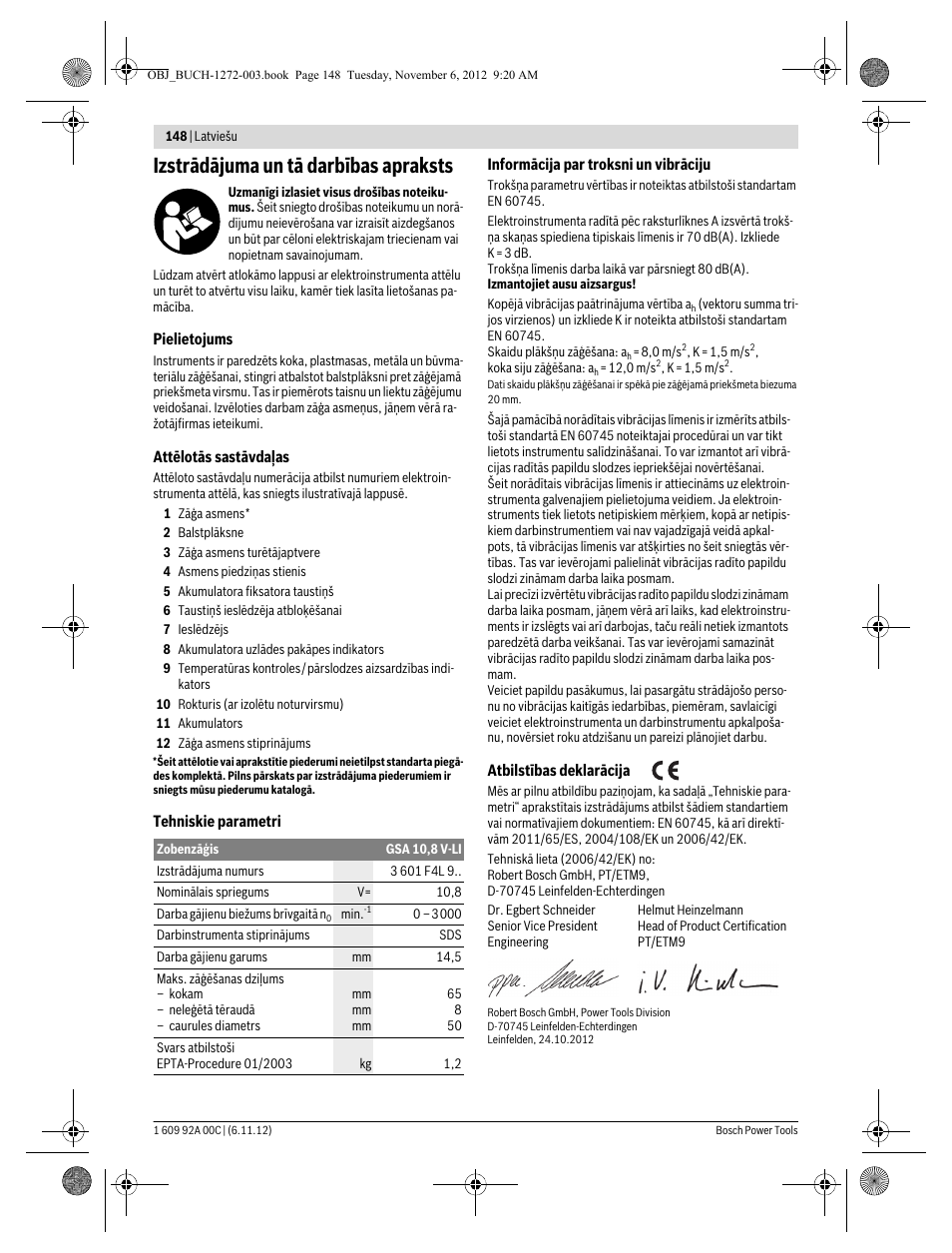 Izstrādājuma un tā darbības apraksts | Bosch GSA 10,8 V-LI Professional User Manual | Page 148 / 172