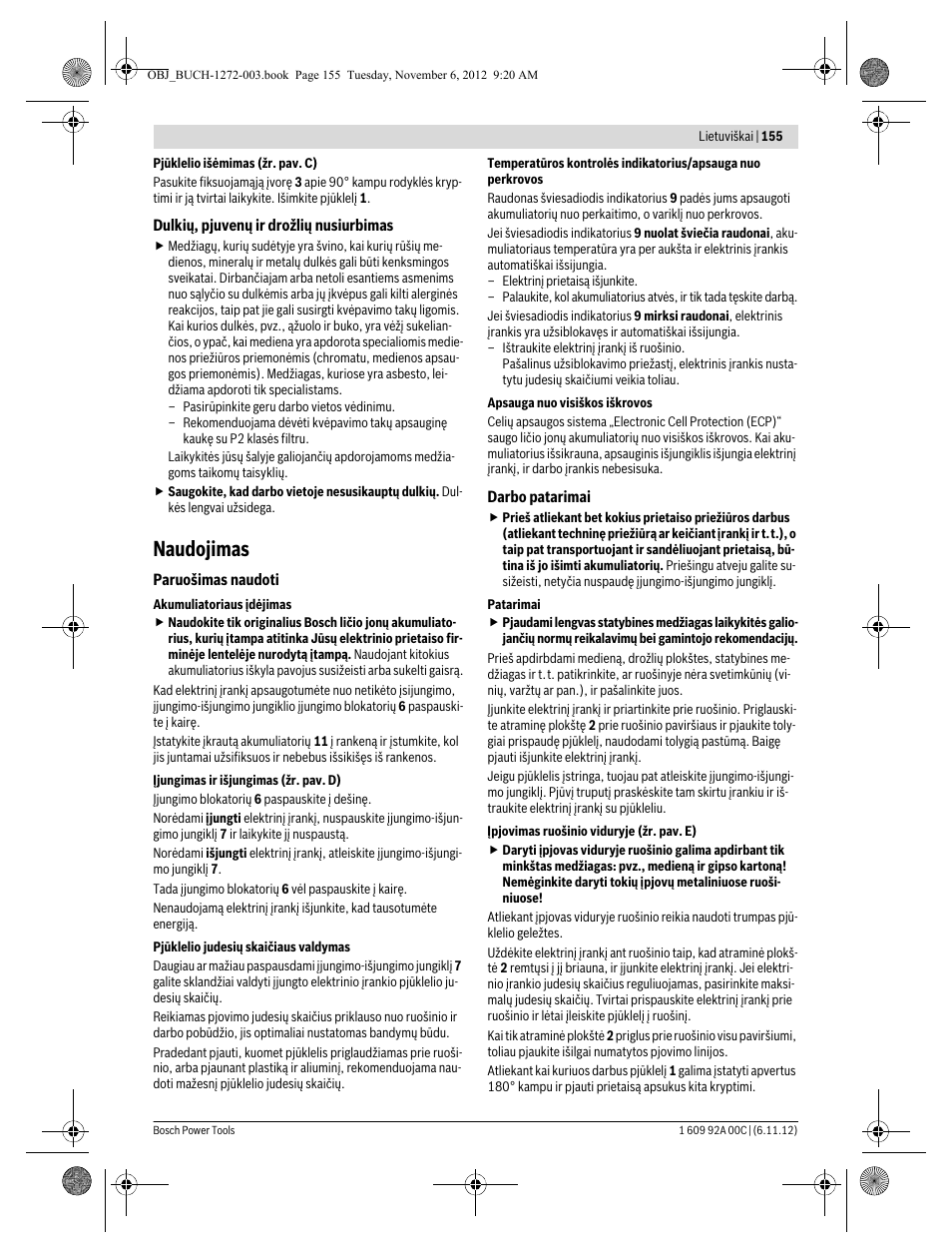 Naudojimas | Bosch GSA 10,8 V-LI Professional User Manual | Page 155 / 172