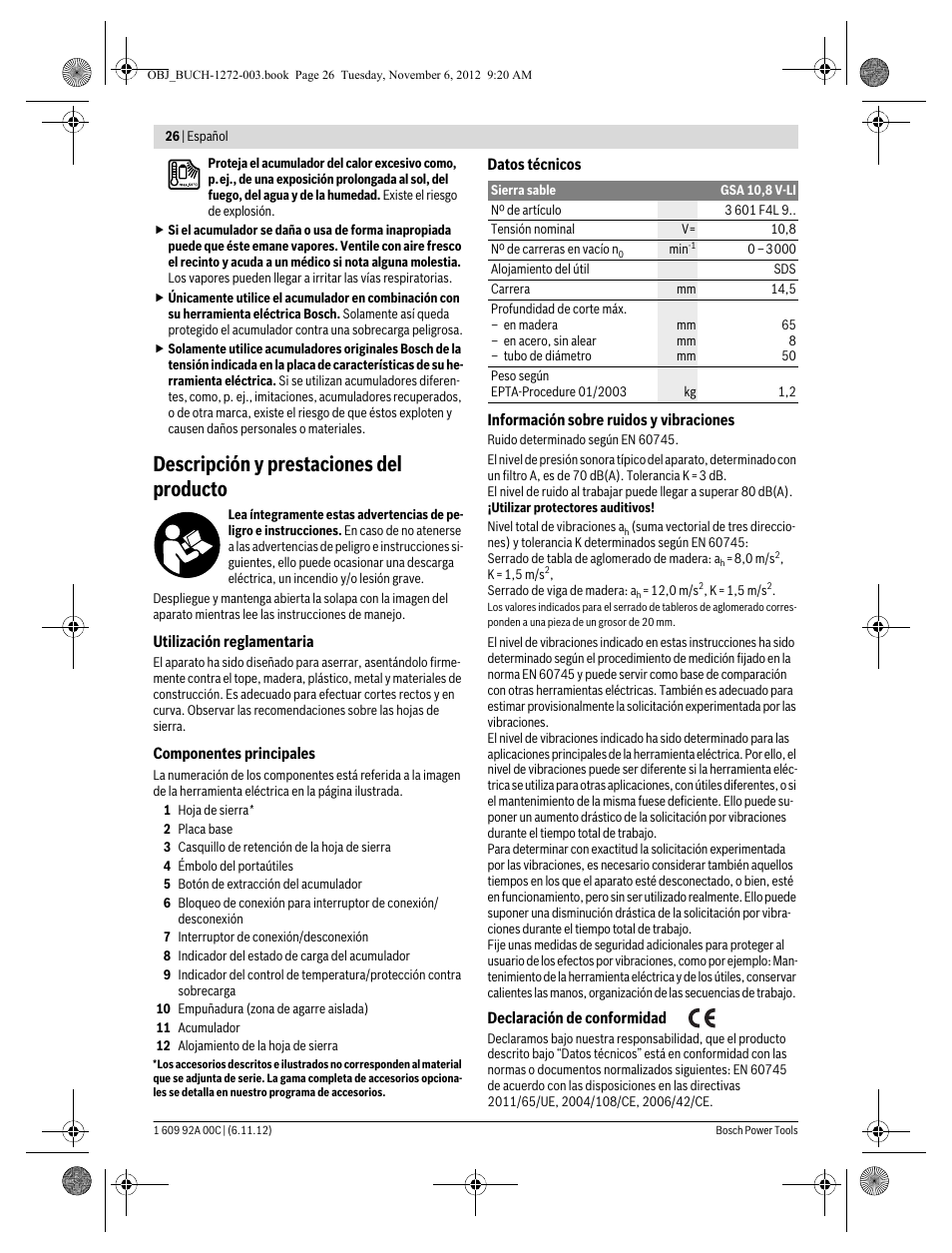 Descripción y prestaciones del producto | Bosch GSA 10,8 V-LI Professional User Manual | Page 26 / 172