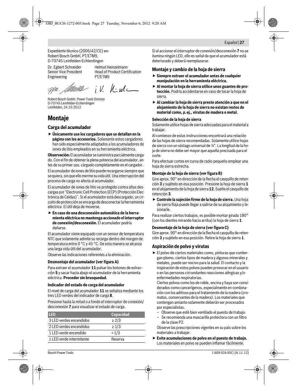 Montaje | Bosch GSA 10,8 V-LI Professional User Manual | Page 27 / 172
