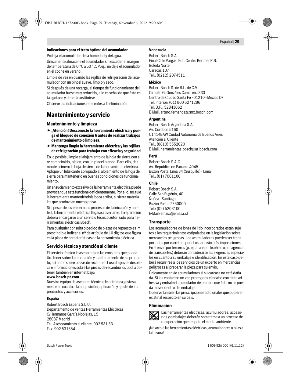 Mantenimiento y servicio | Bosch GSA 10,8 V-LI Professional User Manual | Page 29 / 172