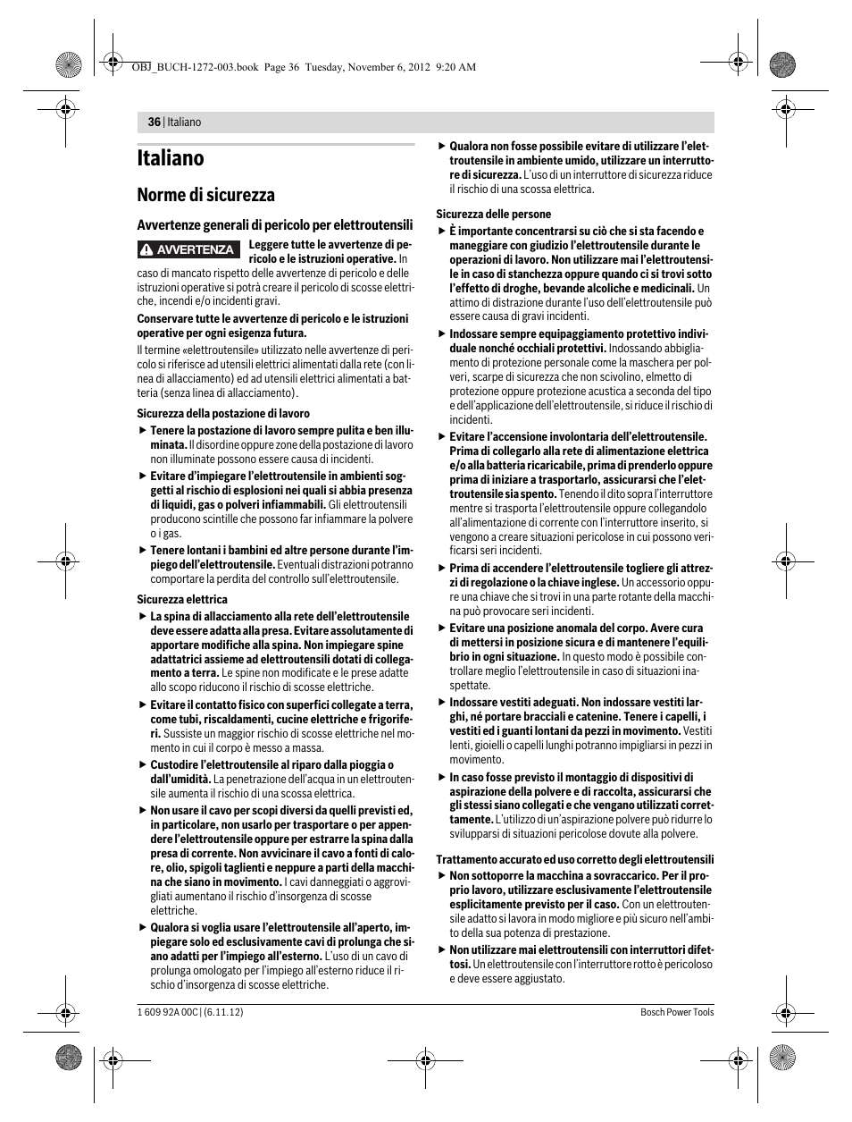 Italiano, Norme di sicurezza | Bosch GSA 10,8 V-LI Professional User Manual | Page 36 / 172