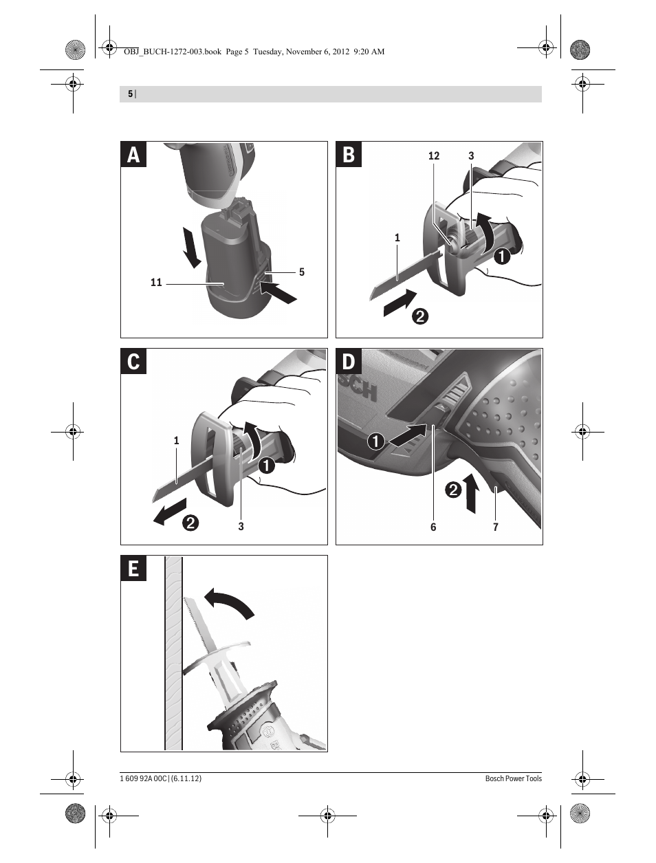 Ed c b a | Bosch GSA 10,8 V-LI Professional User Manual | Page 5 / 172