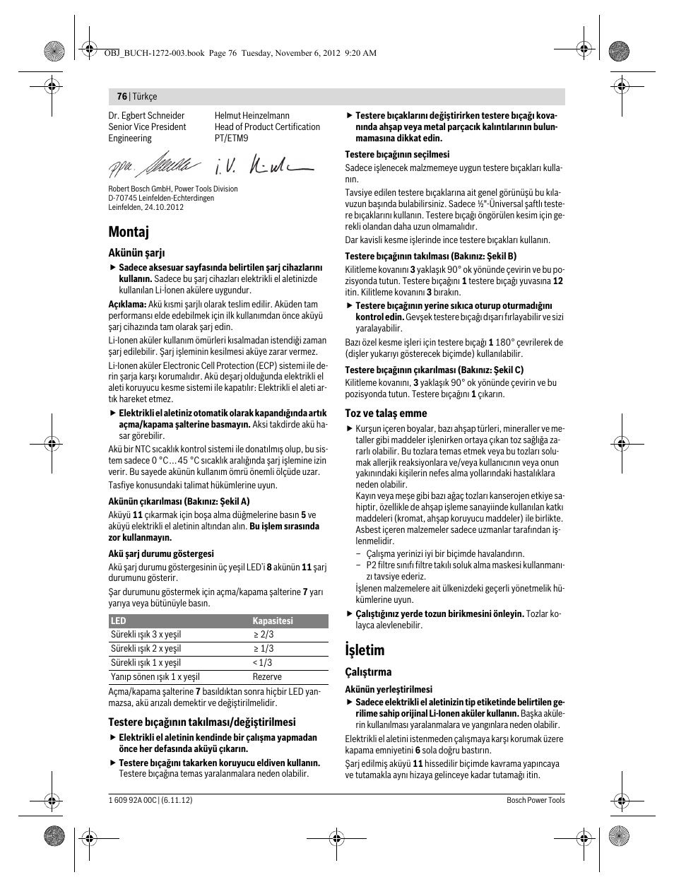 Montaj, Işletim | Bosch GSA 10,8 V-LI Professional User Manual | Page 76 / 172