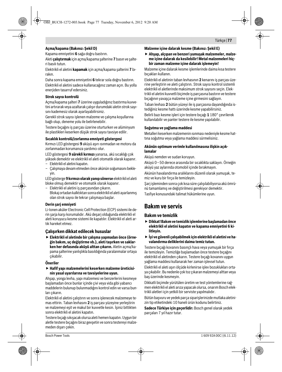 Bakım ve servis | Bosch GSA 10,8 V-LI Professional User Manual | Page 77 / 172