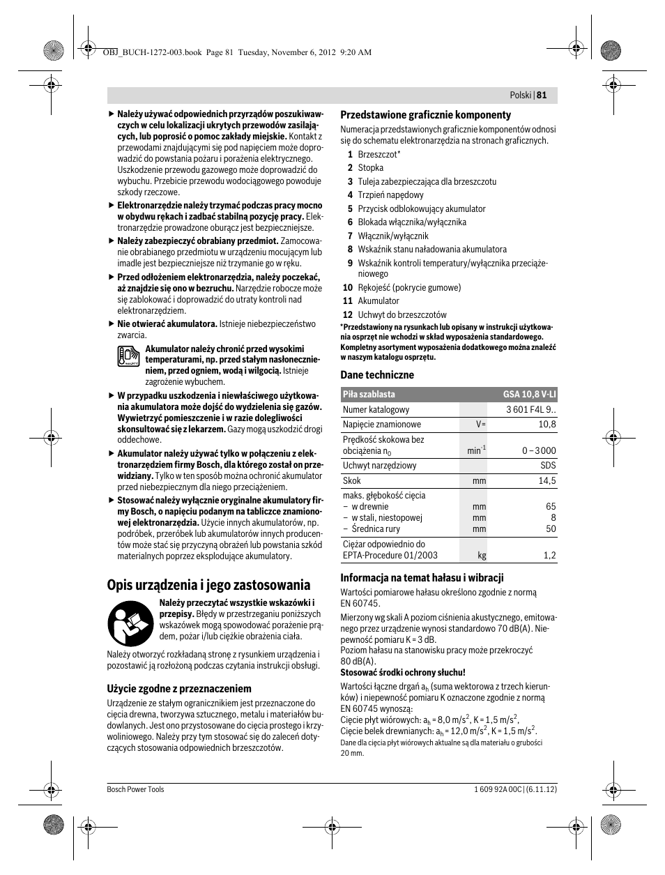 Opis urządzenia i jego zastosowania | Bosch GSA 10,8 V-LI Professional User Manual | Page 81 / 172