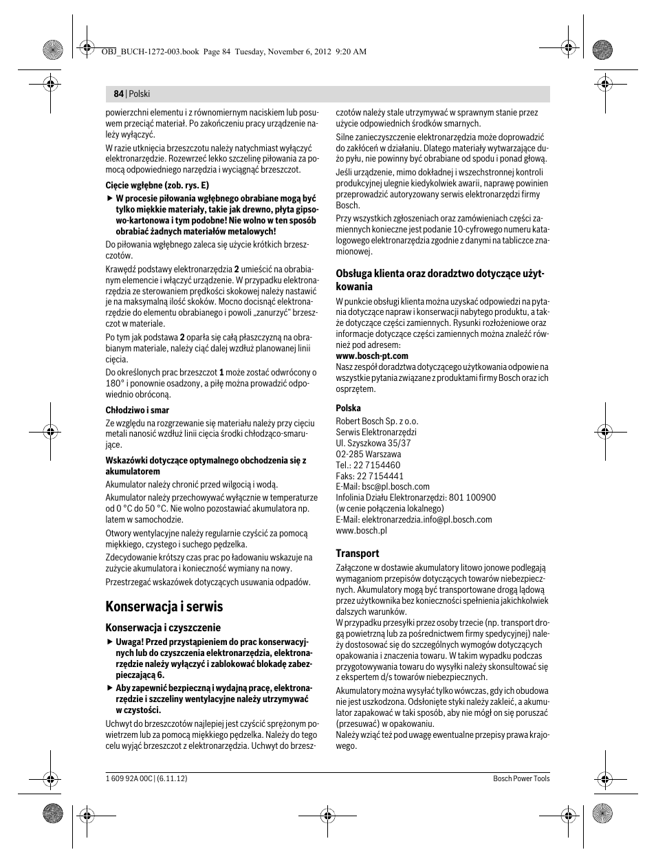 Konserwacja i serwis | Bosch GSA 10,8 V-LI Professional User Manual | Page 84 / 172