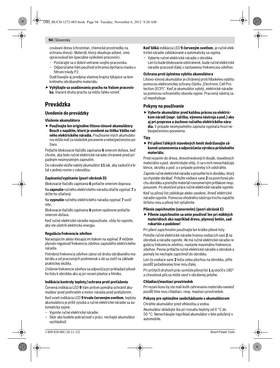 Prevádzka | Bosch GSA 10,8 V-LI Professional User Manual | Page 94 / 172