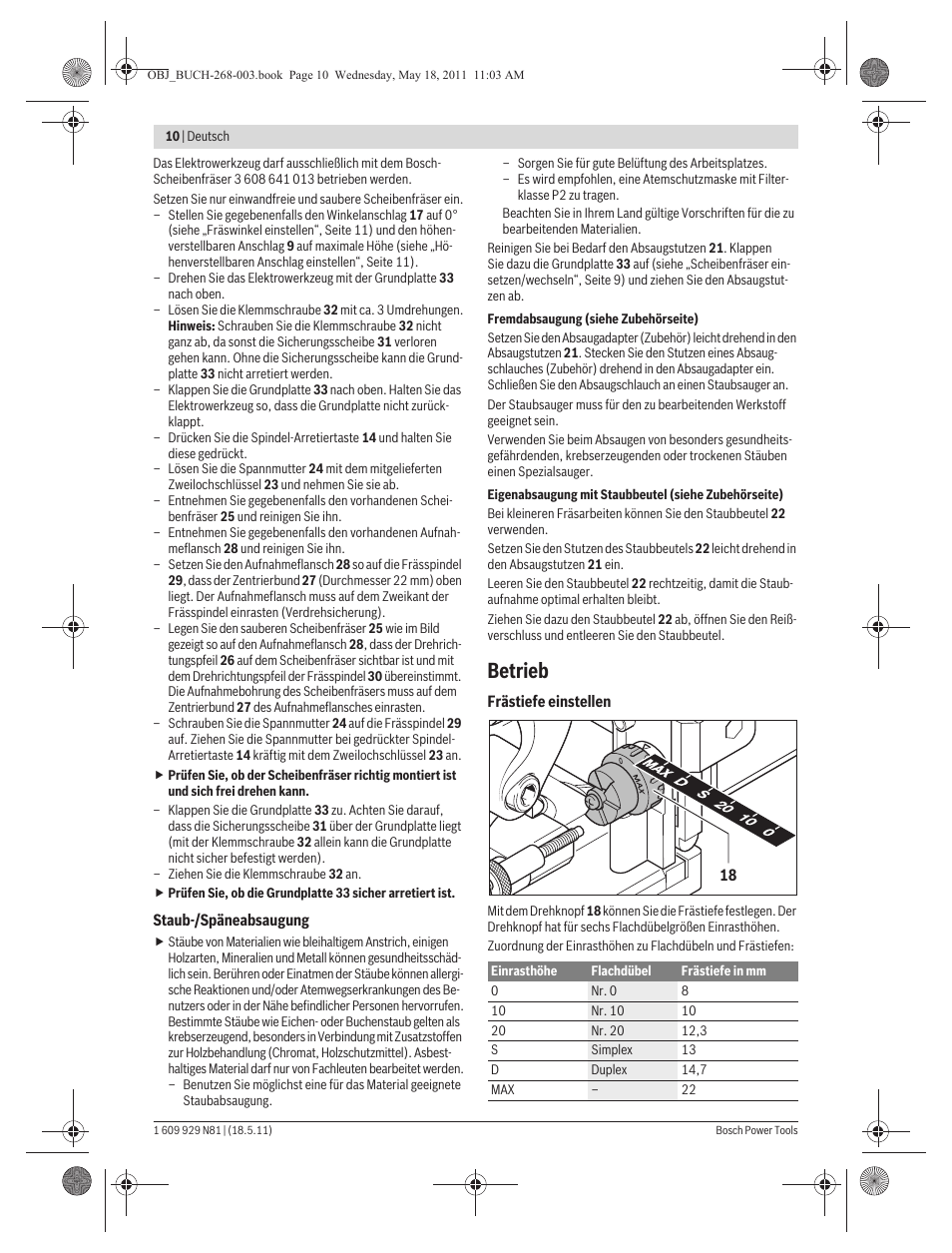 Betrieb | Bosch GFF 22 A Professional User Manual | Page 10 / 173
