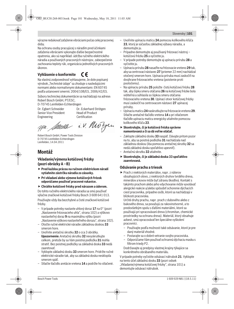 Montáž | Bosch GFF 22 A Professional User Manual | Page 101 / 173