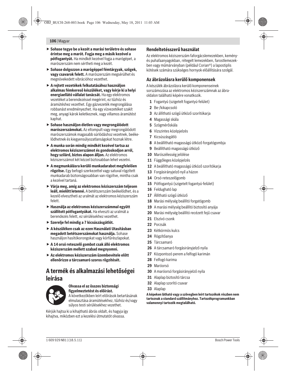 A termék és alkalmazási lehetőségei leírása | Bosch GFF 22 A Professional User Manual | Page 106 / 173