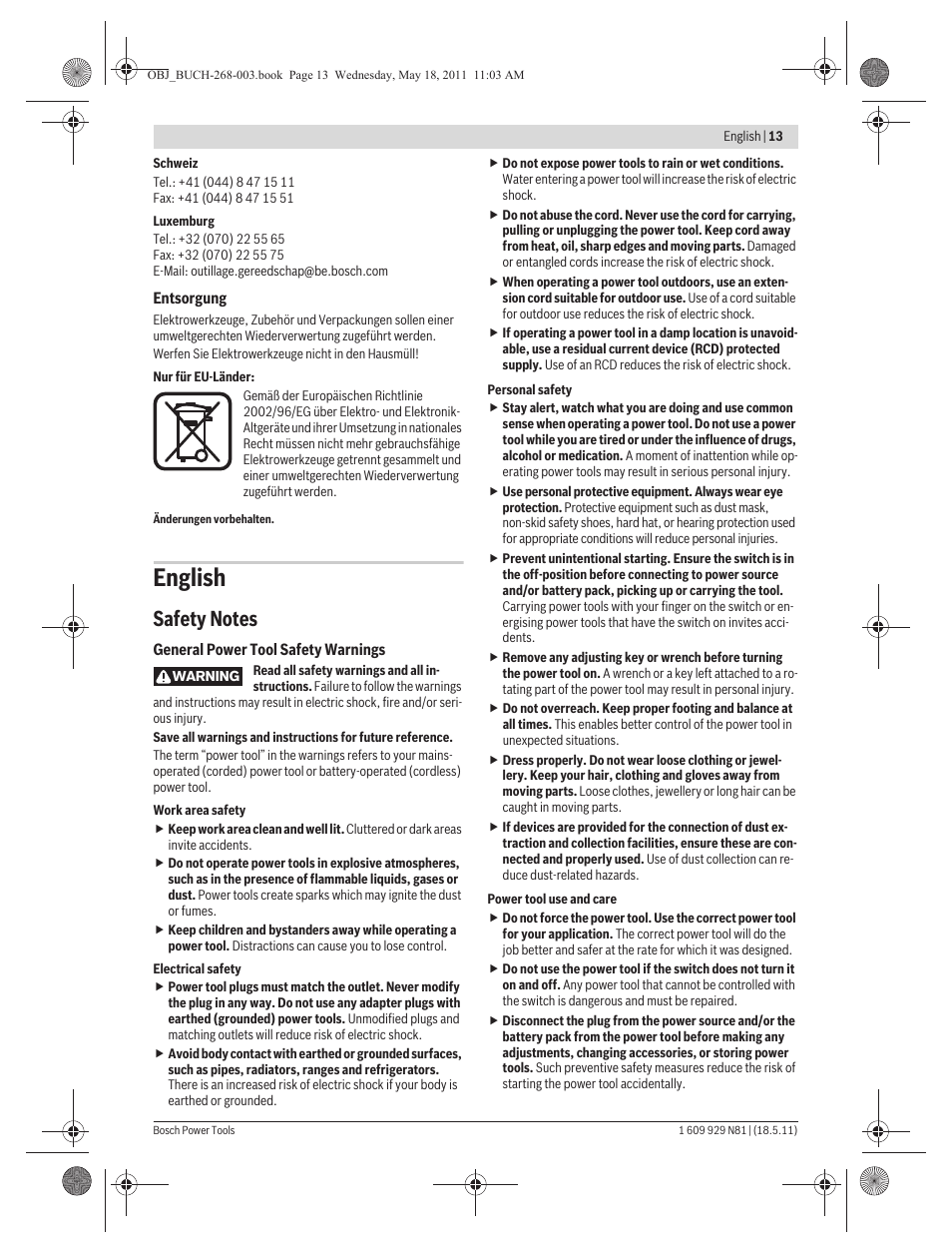 English | Bosch GFF 22 A Professional User Manual | Page 13 / 173