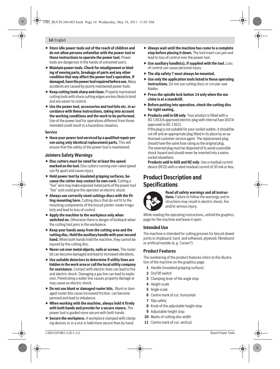 Product description and specifications | Bosch GFF 22 A Professional User Manual | Page 14 / 173