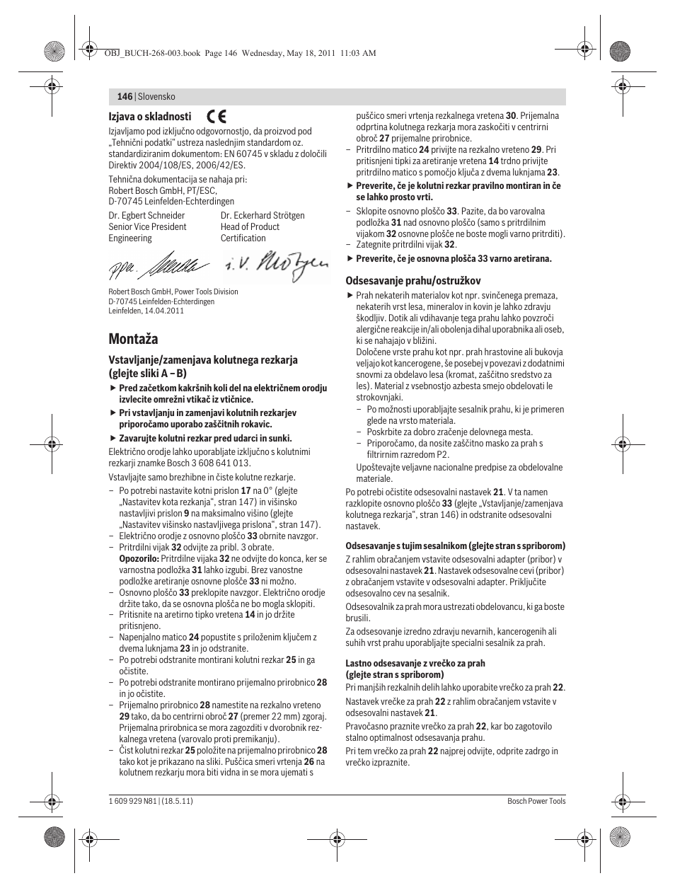 Montaža | Bosch GFF 22 A Professional User Manual | Page 146 / 173