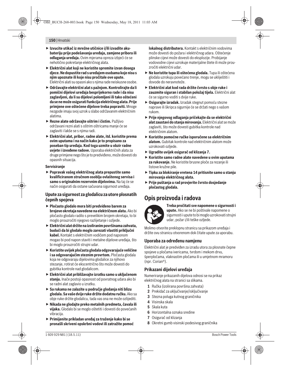 Opis proizvoda i radova | Bosch GFF 22 A Professional User Manual | Page 150 / 173