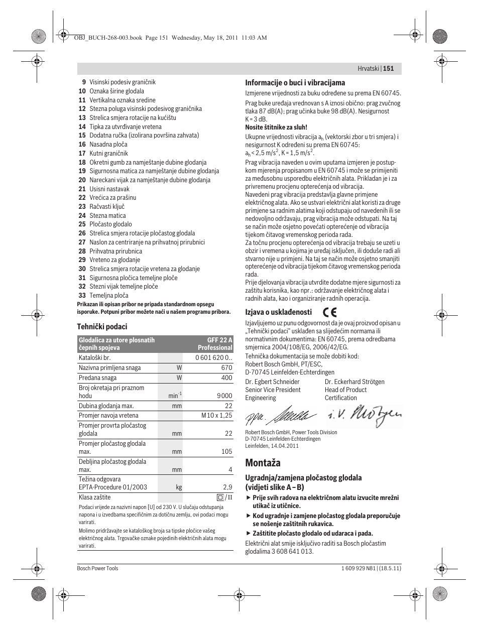 Montaža | Bosch GFF 22 A Professional User Manual | Page 151 / 173