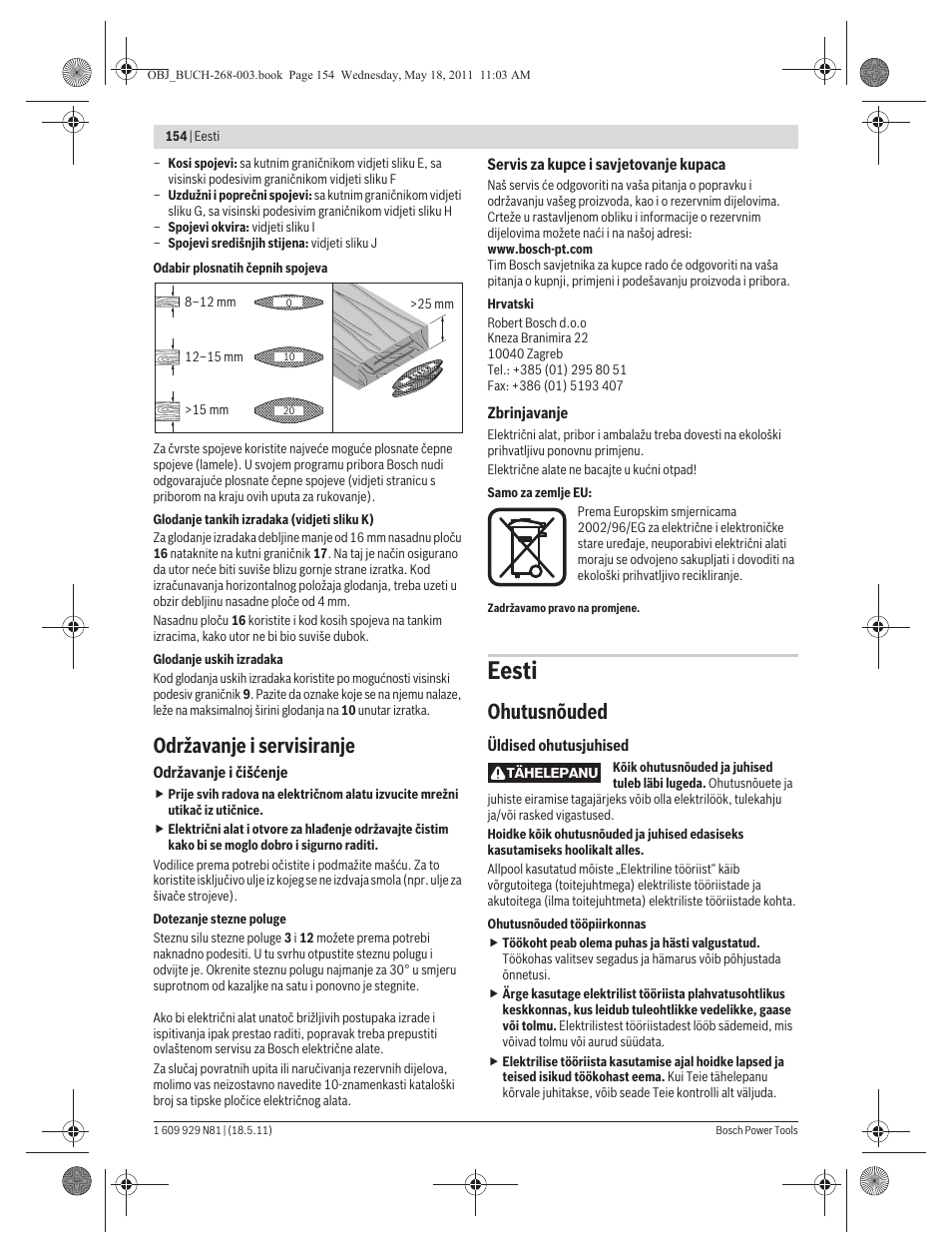 Eesti, Održavanje i servisiranje, Ohutusnõuded | Bosch GFF 22 A Professional User Manual | Page 154 / 173