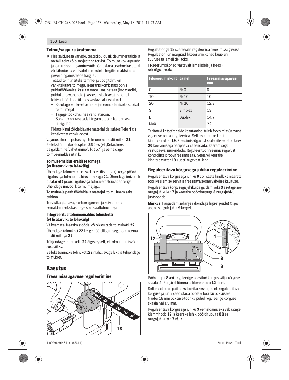 Kasutus | Bosch GFF 22 A Professional User Manual | Page 158 / 173