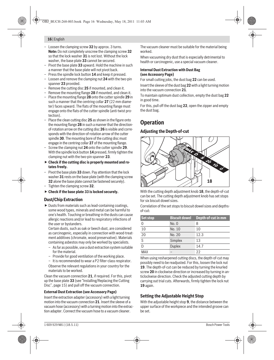 Operation | Bosch GFF 22 A Professional User Manual | Page 16 / 173