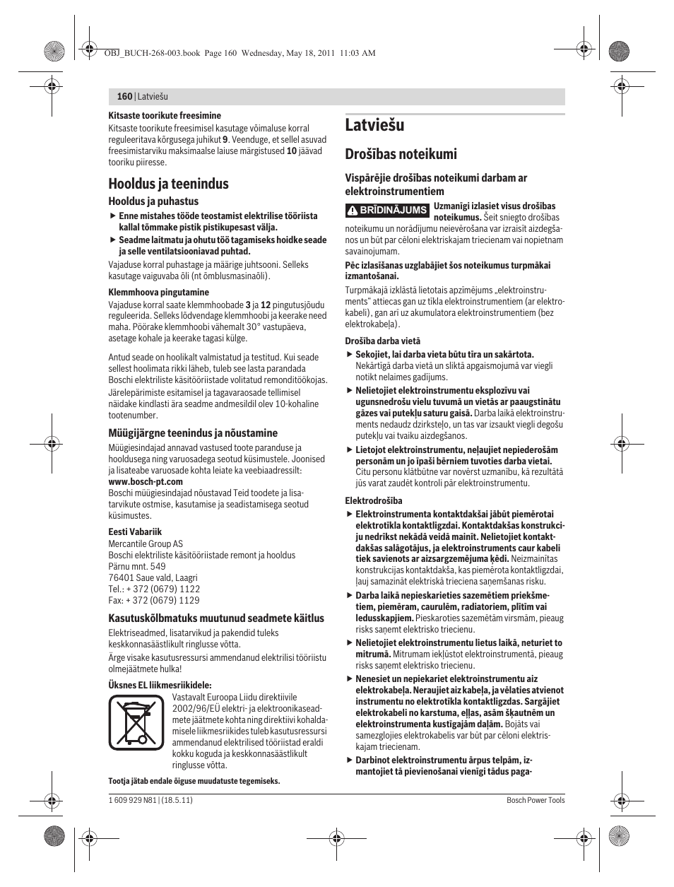 Latviešu, Hooldus ja teenindus | Bosch GFF 22 A Professional User Manual | Page 160 / 173