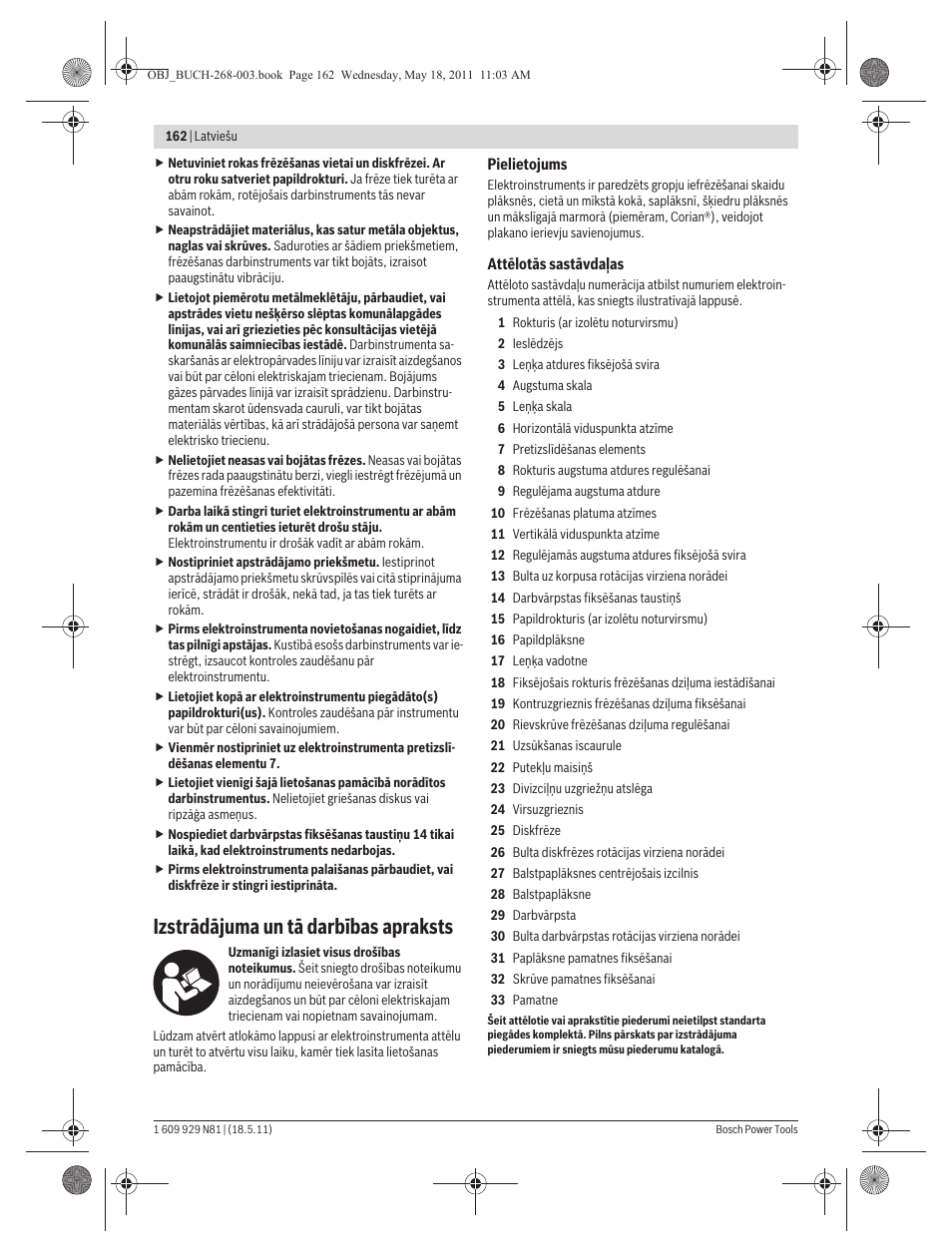 Izstrādājuma un tā darbības apraksts | Bosch GFF 22 A Professional User Manual | Page 162 / 173