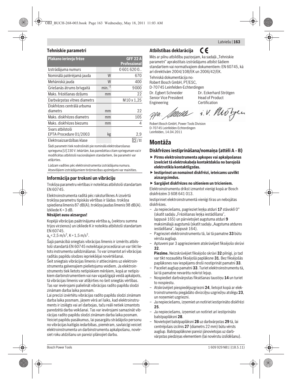 Montāža | Bosch GFF 22 A Professional User Manual | Page 163 / 173