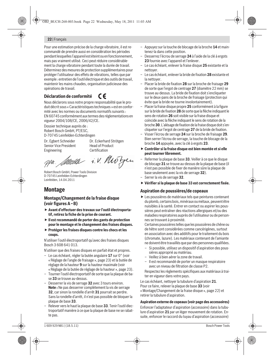 Montage | Bosch GFF 22 A Professional User Manual | Page 22 / 173