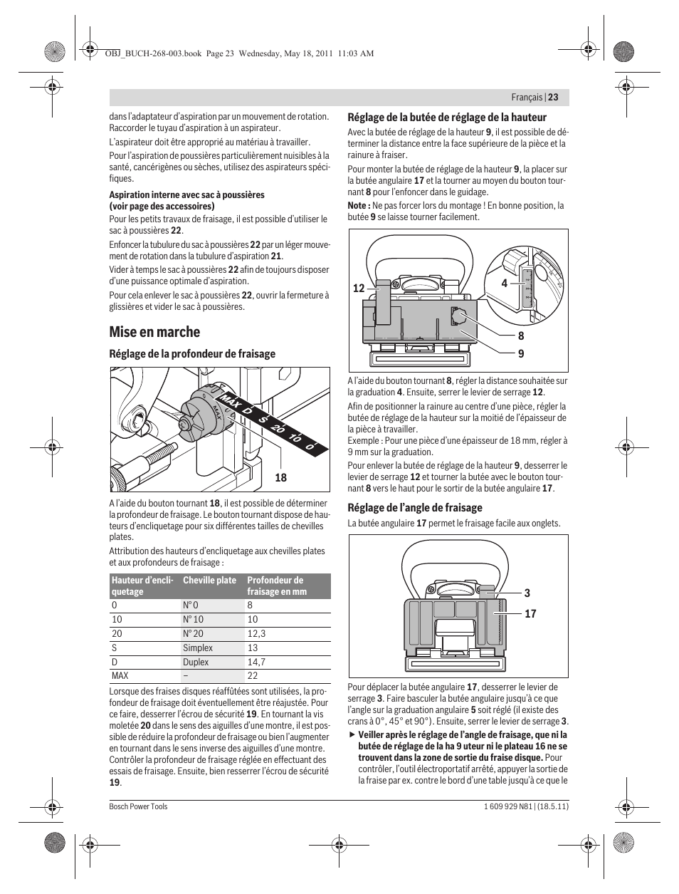 Mise en marche | Bosch GFF 22 A Professional User Manual | Page 23 / 173