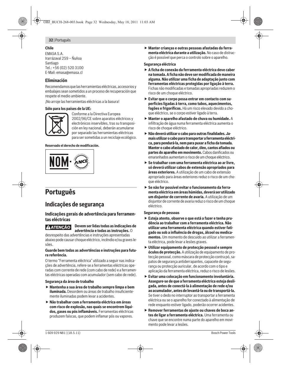 Português, Indicações de segurança | Bosch GFF 22 A Professional User Manual | Page 32 / 173