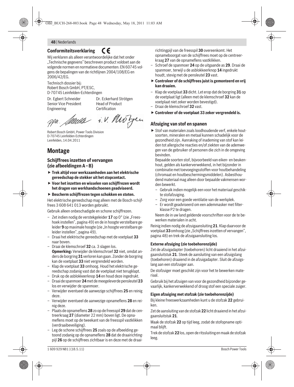 Montage | Bosch GFF 22 A Professional User Manual | Page 48 / 173