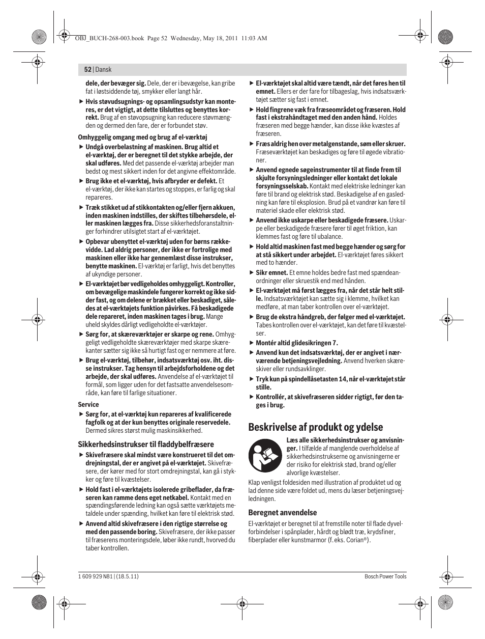 Beskrivelse af produkt og ydelse | Bosch GFF 22 A Professional User Manual | Page 52 / 173