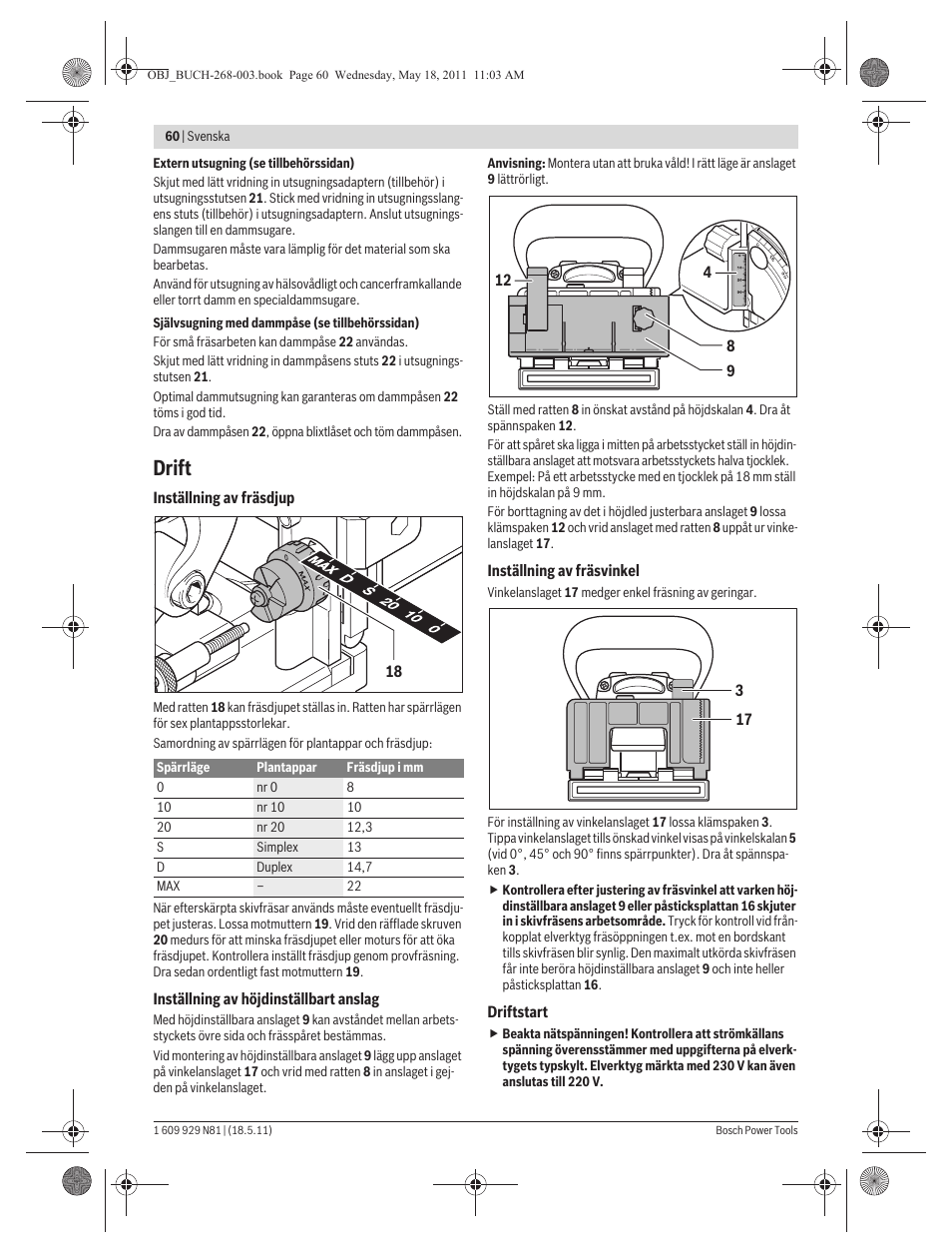 Drift | Bosch GFF 22 A Professional User Manual | Page 60 / 173