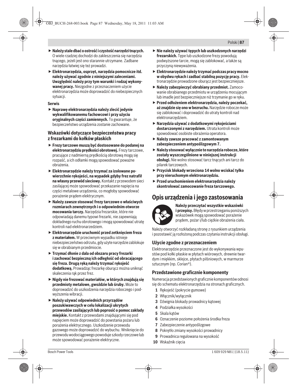 Opis urządzenia i jego zastosowania | Bosch GFF 22 A Professional User Manual | Page 87 / 173