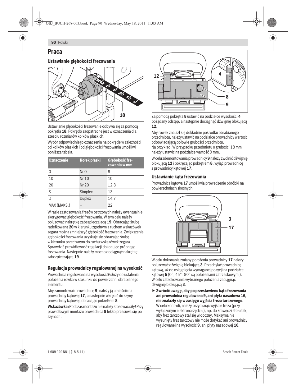 Praca | Bosch GFF 22 A Professional User Manual | Page 90 / 173