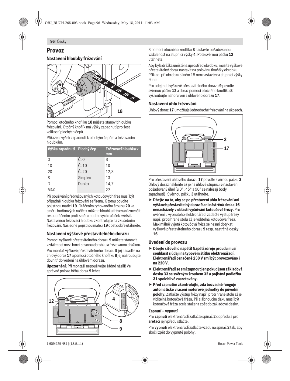 Provoz | Bosch GFF 22 A Professional User Manual | Page 96 / 173