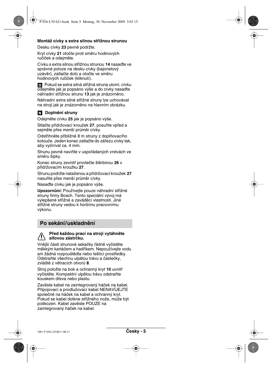 Po sekání/uskladnûní | Bosch ART 23 Combitrim User Manual | Page 105 / 194