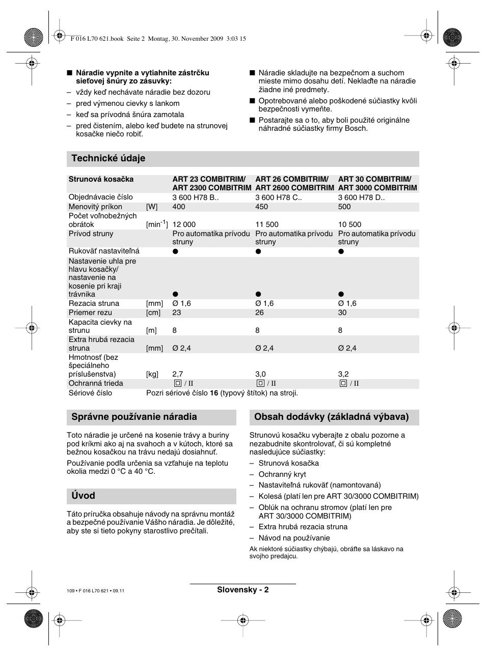 Technické údaje | Bosch ART 23 Combitrim User Manual | Page 109 / 194