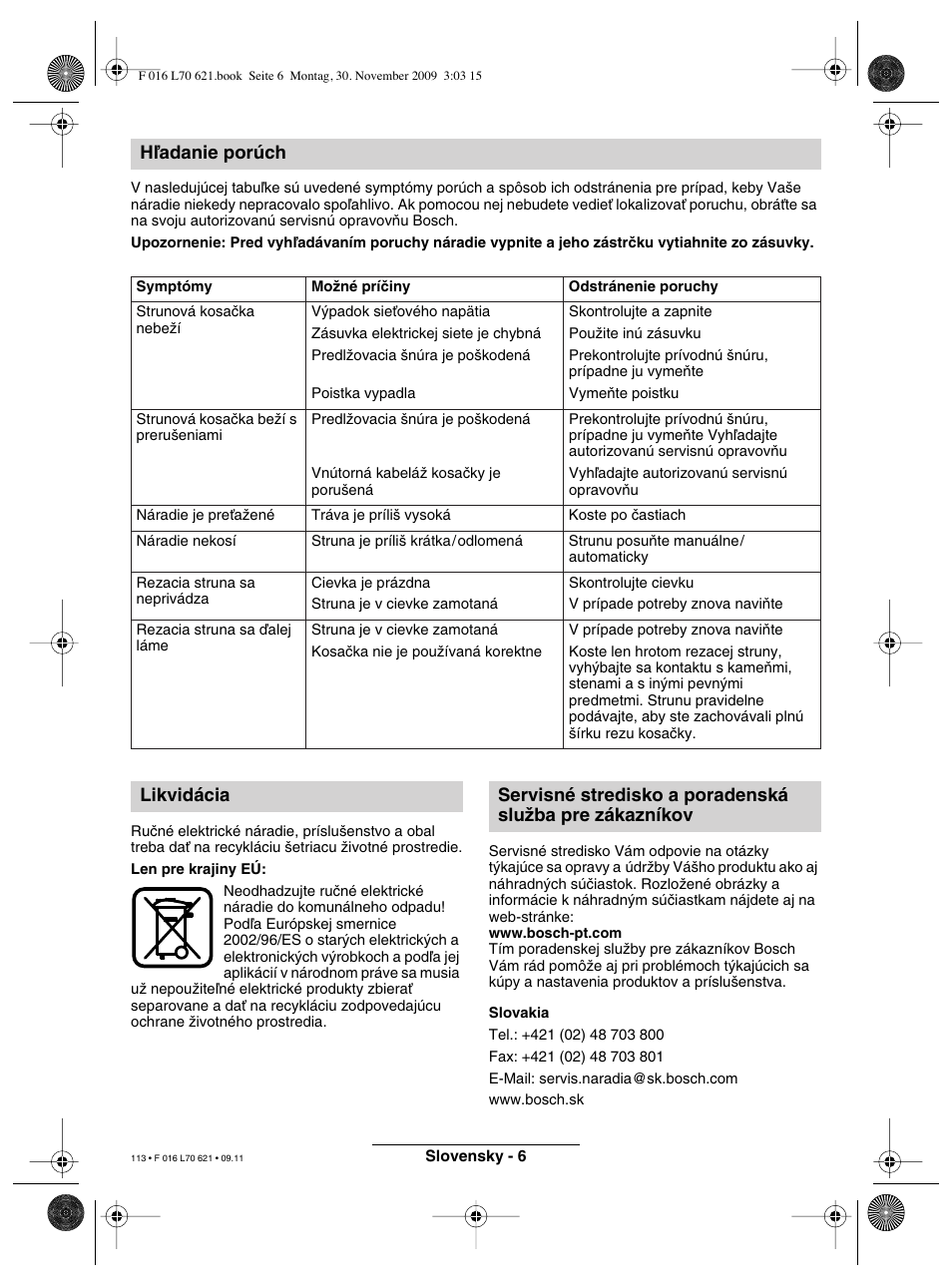 Hºadanie porúch | Bosch ART 23 Combitrim User Manual | Page 113 / 194