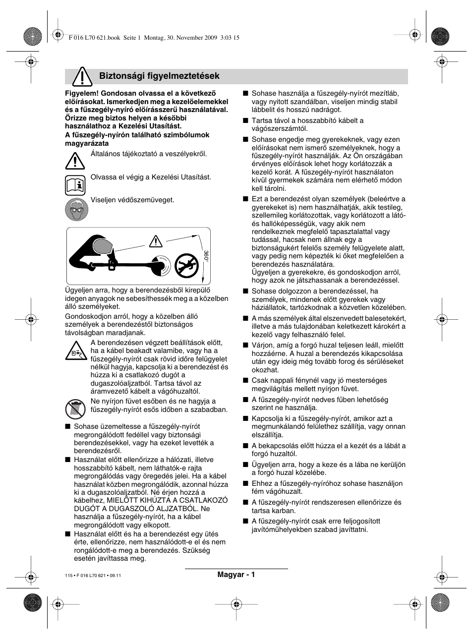 Biztonsági figyelmeztetések | Bosch ART 23 Combitrim User Manual | Page 115 / 194