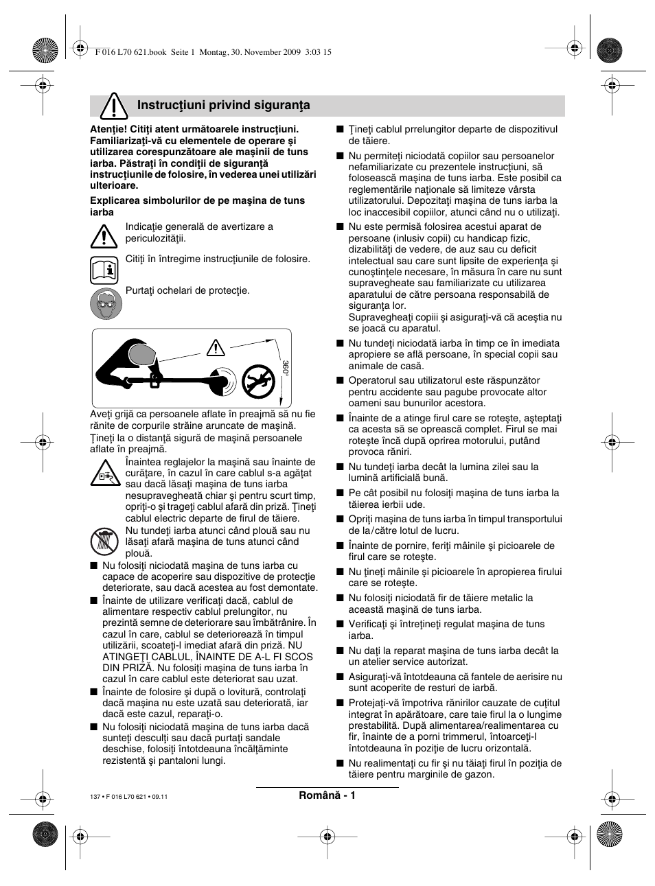 Instrucøiuni privind siguranøa | Bosch ART 23 Combitrim User Manual | Page 137 / 194