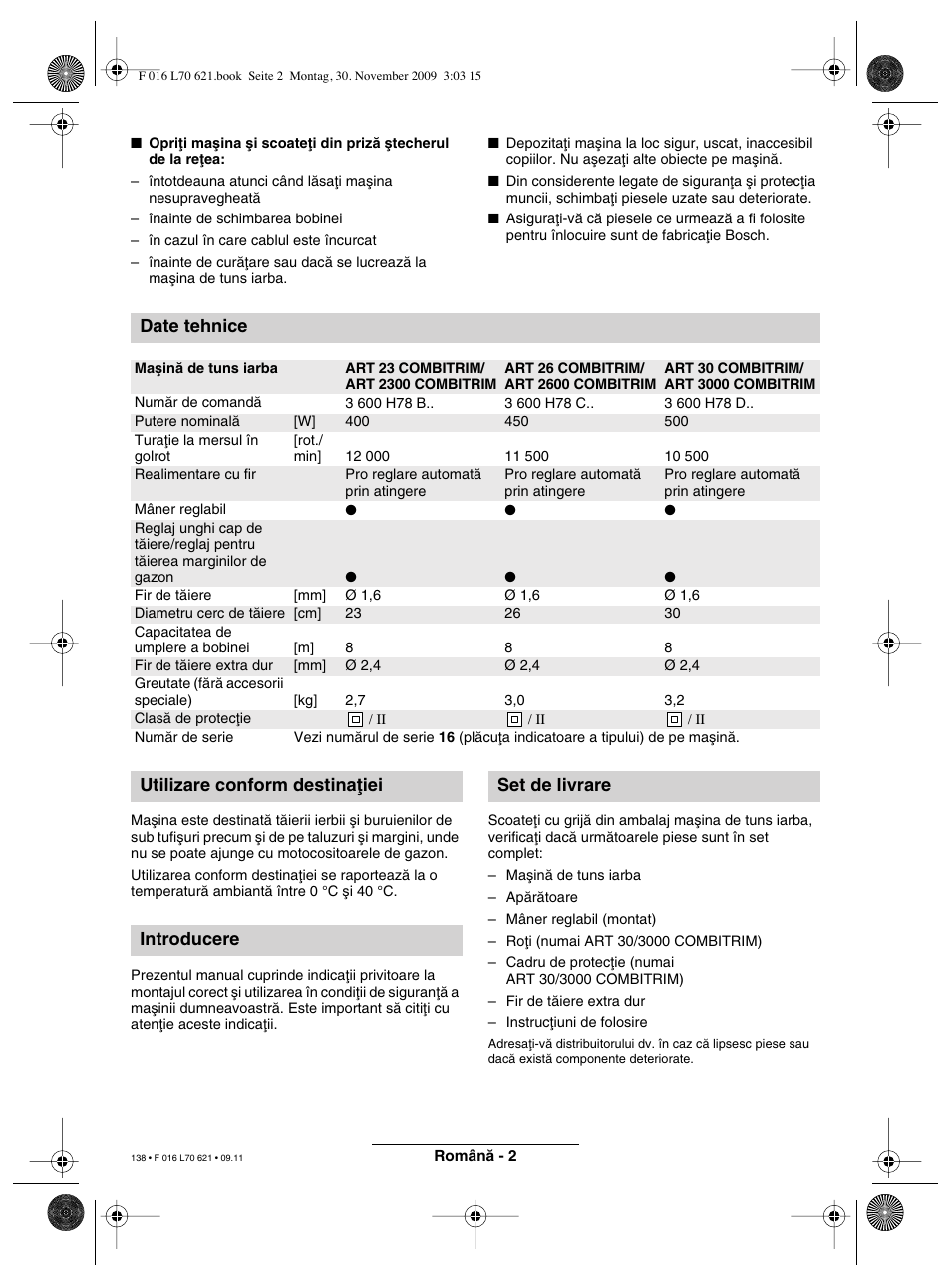 Date tehnice | Bosch ART 23 Combitrim User Manual | Page 138 / 194