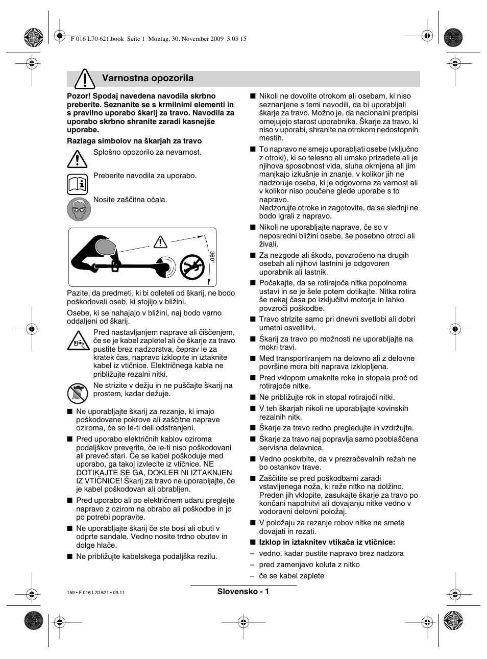 Varnostna opozorila | Bosch ART 23 Combitrim User Manual | Page 159 / 194