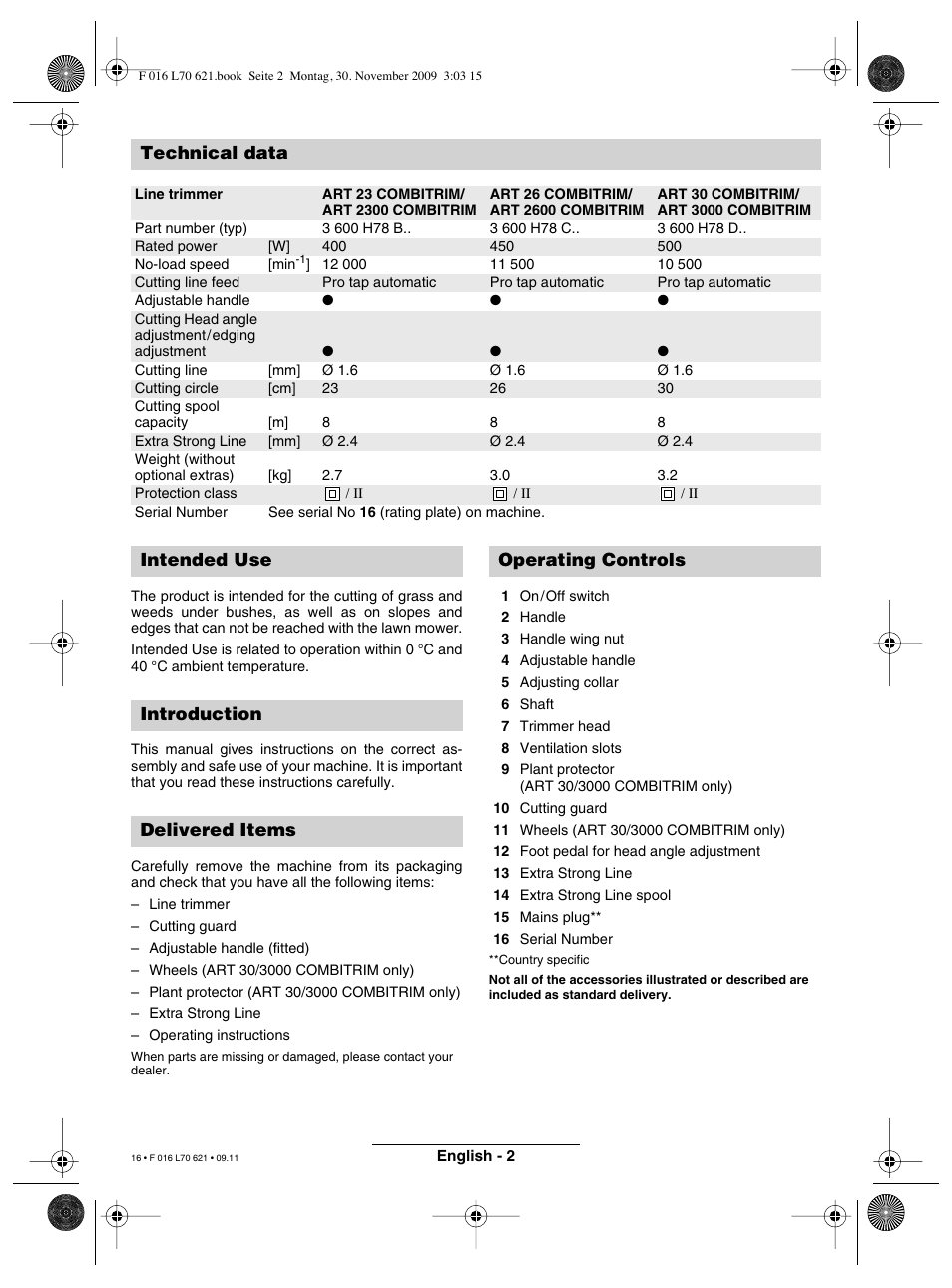 Technical data | Bosch ART 23 Combitrim User Manual | Page 16 / 194