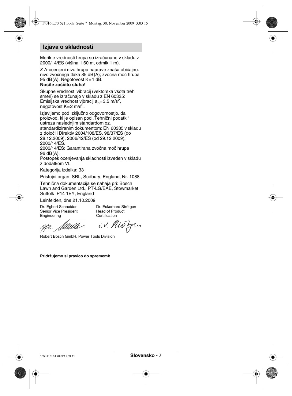 Izjava o skladnosti | Bosch ART 23 Combitrim User Manual | Page 165 / 194